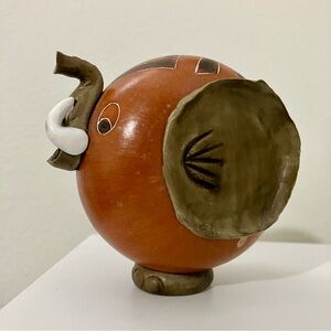 Artistic Elephant Sculpture Rattle Orange and Brown Handmade from Uganda